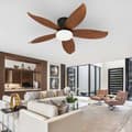 Ceiling fan with LED lighting 65/95/110 cm, 5 blades, remote control, 6 speeds, quiet reversible DC motor Black & Walnut 110cm