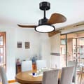 Ceiling fan with LED lighting 76 cm, 40 W, remote control and wall switch, 6 speeds, silent, 3 ABS blades Black & Walnut 76cm-Dual Control