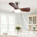 Ceiling fan with LED lighting 51/71/92 cm, 6 speeds, remote control, reversible DC motor, low profile for bedroom Satin Nickel & Walnut 51cm-Remote Control