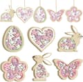 24-Pack Easter Wooden Hangers – Easter Decoration with Easter Bunny, Easter Eggs, Butterflies & Flowers Spring Decoration Pink