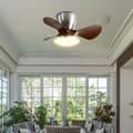 Ceiling fan with LED lighting 24 W, 6 speeds, 3 ABS blades, silent with remote control and wall switch for bedroom Satin Nickel & Walnut 61cm-Wall Control