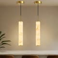 2-pack Natural Stone Pendant Lights with Cylindrical Design, Adjustable Cord, and Warm Light for Kitchen Island Copper 40cm(20w)