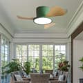 Ceiling fan with LED lighting 76 cm, 40 W, remote control and wall switch, 6 speeds, silent, 3 ABS blades Green & Wood Grain 76cm-Remote Control