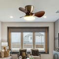 Ceiling fan with LED lighting 24 W, 6 speeds, 3 ABS blades, silent with remote control and wall switch for bedroom Antique Bronze & Walnut 51cm-Wall Control