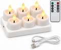 4/6/8/10 pcs Rechargeable LED Tealights, Flameless Candles with Remote Control, Timer and Charging Base, White 6pcs