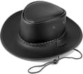 Cowboyhatte til mænd og kvinder, Western Læder Outback Bred Skygge Regnhat Black