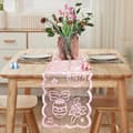 Easter Table Runner 183x33 cm - FainFun Easter Table Runner with Rabbit Motif, Spring Decoration for Dining Table Home Party Pink