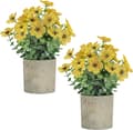 2-Pack Artificial Potted Plants – Small Fake Plants with Daisy & Eucalyptus, Artificial Flowers Home Decor Yellow