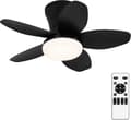 Ceiling fan with LED lighting 63/108 cm, 40 W, 5 ABS blades, remote control, 6 speeds, dimmable, quiet DC motor Black 63cm