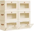 Foldable Storage Boxes 2/4/6 pcs, Fabric Bins with Handles and Window for Wardrobe and Shelf Beige 6 Pack