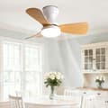 Ceiling fan with LED lighting 51/71/92 cm, 6 speeds, remote control, reversible DC motor, low profile for bedroom White & Natural Wood Grain 92cm-Wall Control