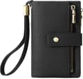 Women's Leather Wallet with RFID Protection, Small Double Zipper Wallet with Card Slots Black