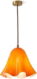 Flower-shaped pendant lamp in wavy glass, E27 socket and adjustable cord 150 cm, ceiling lamp for kitchen island and dining area Orange