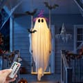 Large Hanging Ghost Halloween Decoration 3.35m, LED Lights, Bats and Witch Hat, Remote Control for Outdoor Use 1.5m