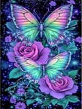 Sommerfugl & Rose 5D Diamantkunst - Stressreduserende, Full drill DIY, Gave 30x40 cm