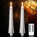 2 Pcs Halloween Ghost Candles LED Flameless, Real Wax with Remote Control, Timer, and Flickering 3D Wick 2pcs