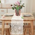 Easter Table Runner 183x33 cm - FainFun Easter Table Runner with Rabbit Motif, Spring Decoration for Dining Table Home Party White