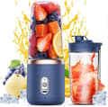 Mini Blender 400ML Portable Smoothie Mixer USB Rechargeable Handheld for Travel, Gym & Kitchen Blue Double cup