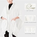 Miniatyrbillede 4 af 5: 1 stk. Poncho Sjal (Hvid) Dame Vinter Elegant Sweater Cape Lommer Poncho Frynser Åben Varm Poncho Cape Varm Strikkede Ponchoer Sjal