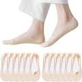 6 par beige damstrumpor i halkfri silke