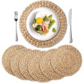 Miniatyrbilde 1 av 5: Set med 6 (35 cm) naturlige vevde vannhyacint-brikker, runde vevde brikker, vevde stråbrikker