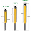Miniatyrbillede 2 af 5: 3 stk. 8mm Skaft Flush Trim Fræser, Kopfræser med Toplager, Ekstra L