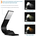 Miniatyrbilde 2 av 5: (Svart) LED-lys USB-leselampe, 3-farget leselampe for lesing i sengen med øyebeskyttelse Klips LED-leselampe Nattlykt Leselampe for lesing i sengen