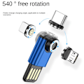 Miniatyrbilde 2 av 5: Blå Mini Bærbar USB 3A Magnetisk Adapter 540 Graders Hurtiglading