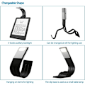 Miniatyrbilde 3 av 5: (Svart) LED-lys USB-leselampe, 3-farget leselampe for lesing i sengen med øyebeskyttelse Klips LED-leselampe Nattlykt Leselampe for lesing i sengen