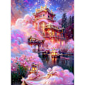 Pikkukuva 1 / 5: Pink Castles 30x40cm Timanttimaalaus Aikuisille, Cottage Full Timanttimaalaus 5D Fancy Timanttipakkaus Lapsille, Timanttistrassit Ristipisto Kristallimaalaus Seinäkoristeluun