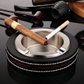 Miniatyrbild 1 av 3: Brun och svart läder askkopp ärlig autentisk cigarr metall crea