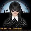 Miniatyrbilde 4 av 5: Wednesday Addams parykk for barn og kvinner, Addams svart lang flettet