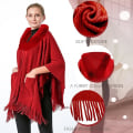 Pikkukuva 4 / 5: 1 kpl Poncho Shawl (Punainen) Naiset Talvi Elegantti Neuletakki Viitta Tasku