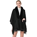 Pikkukuva 2 / 5: 1 kpl Poncho Shawl (Musta) Naiset Talvi Elegantti Neuletakki Capen Pock