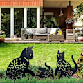 Miniatyrbilde 1 av 5: Katt Hagekunst Hage Metall Statuer Dekor, 3 PCS Katt Hullet Ut Sil