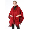 Pikkukuva 2 / 5: 1 kpl Poncho Shawl (Punainen) Naiset Talvi Elegantti Neuletakki Viitta Tasku