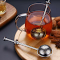 Miniatyrbilde 5 av 5: Sett med 2 teballer i rustfritt stål med trykknapp, uttrekkbar teinfuser