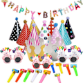 Miniatyrbilde 1 av 5: Bursdagshatt, 25 stk bursdagshattsett for barn, fancy briller, banner