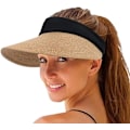 Miniatyrbilde 1 av 5: Dame Solhatt av Halm med Bred Bremm, Sommer Anti-UV Visor Utendørs