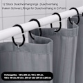 Miniatyrbilde 2 av 5: 12 stk sorte dusjgardinringer i plast, C-formede gardinkroker f