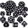Pikkukuva 1 / 5: 15-osainen polyhedraalinen noppasetti, mustavalkoinen, polyhedraalinen noppasetti DND RPG:lle