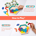 Miniatyrbillede 3 af 5: Træ Hexagon Puslespil - Form Blok Tangram Hjerne Teaser Legetøj Geom