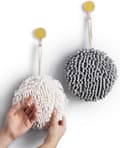 Fluffig Bollhandduk, 2-pack Vit & Grå, Dekorativ Handduk för Badrum