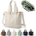 Miniatyrbillede 1 af 6: Multi-Pocket Tote Bag med lynlås, Canvas Håndlavet Håndtaske med rum, Multifunktion Satchels Taske til kvinder Damer Universitet Skole Arbejde Rejser White - Medium