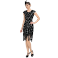 Pikkukuva 2 / 5: Vintage 1920-luvun Charleston-mekot naisille, kristallihelmillä koristeltu Great Gatsby -mekko, musta ja punainen Black&Red L