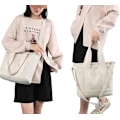 Miniatyrbillede 6 af 6: Multi-Pocket Tote Bag med lynlås, Canvas Håndlavet Håndtaske med rum, Multifunktion Satchels Taske til kvinder Damer Universitet Skole Arbejde Rejser White - Medium