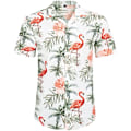 Miniatyrbillede 2 af 5: Herre Hawaiian skjorte og shorts sæt Regular Fit kortærmet casual funky strand flamingo skjorte sæt L L White Flamingo
