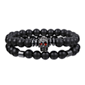 Miniatyrbillede 4 af 4: Armbåndssæt med vulkansten, sorte frostede sorte galsten, træperler, kombination, hiphop-stil, elastisk armbånd