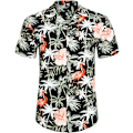 Pikkukuva 2 / 5: Miesten Havaiji-paita ja shortsit setti Regular Fit lyhythihainen rento funky ranta flamingo paita setti S S Black Flamingo Palm