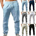 Miniatyrbillede 4 af 5: Herre Casual Bomuld Linned Løse Harem Bukser Strand Yoga Hippie Bukser S S Grey